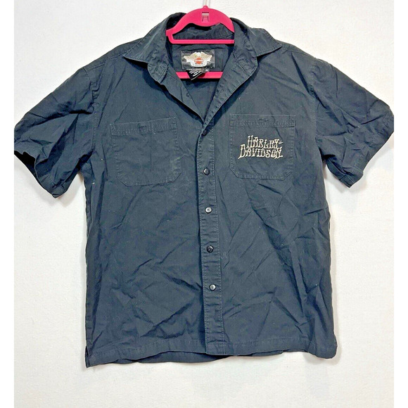 Harley Davidson V Twin Power Button Front Shirt Men's Medium Black 100% Cotton‎ - Picture 1 of 5